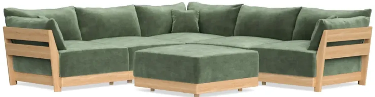 Modular Bondi Latte 5-Seater Corner Sectional + Ottoman in Rosemary | Memory Foam Blend