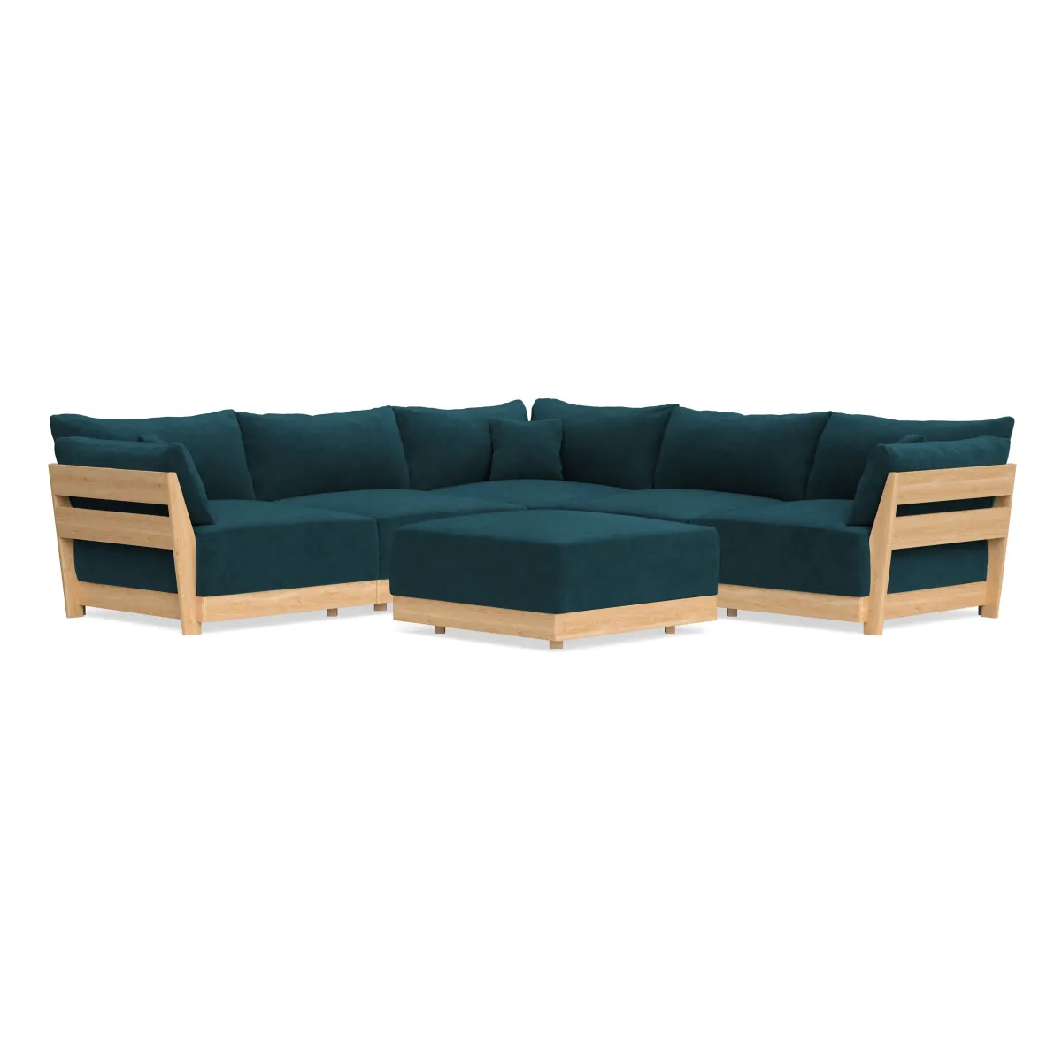 Modular Bondi Latte 5-Seater Corner Sectional + Ottoman in Indigo | Memory Foam Blend