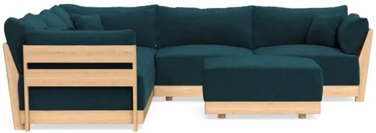 Modular Bondi Latte 5-Seater Corner Sectional + Ottoman in Indigo | Memory Foam Blend