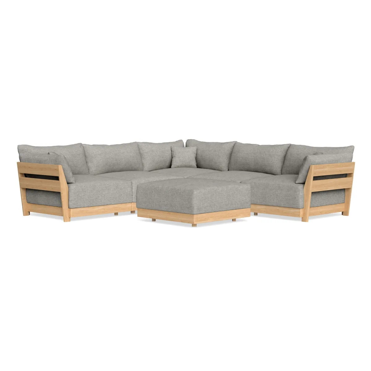 Modular Bondi Latte 5-Seater Corner Sectional + Ottoman in Fog | Memory Foam Blend