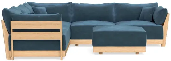 Modular Bondi Latte 5-Seater Corner Sectional + Ottoman in Oxford Blue | Memory Foam Blend
