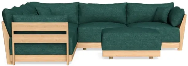 Modular Bondi Latte 5-Seater Corner Sectional + Ottoman in Forest Green | Memory Foam Blend