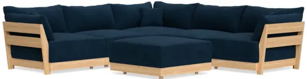 Modular Bondi Latte 5-Seater Corner Sectional + Ottoman in Royal Blue | Memory Foam Blend