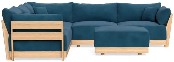 Modular Bondi Latte 5-Seater Corner Sectional + Ottoman in Commodore Blue | Memory Foam Blend