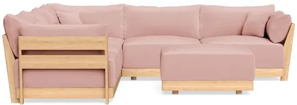 Modular Bondi Latte 5-Seater Corner Sectional + Ottoman in Powder Pink | Memory Foam Blend