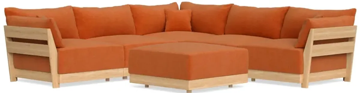 Modular Bondi Latte 5-Seater Corner Sectional + Ottoman in Terracotta | Memory Foam Blend