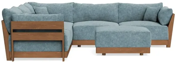 Modular Bondi Espresso 5-Seater Corner Sectional + Ottoman in Steel Blue | Memory Foam Blend
