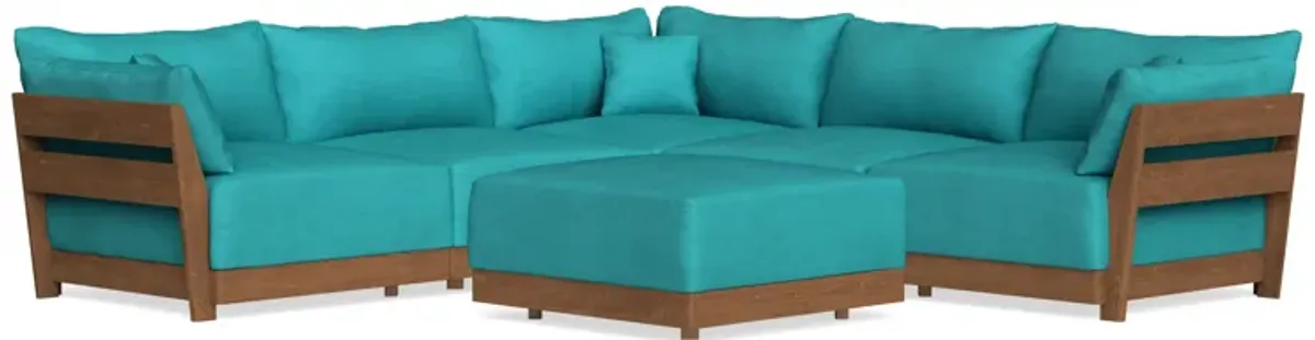 Modular Bondi Espresso 5-Seater Corner Sectional + Ottoman in Pool | Memory Foam Blend