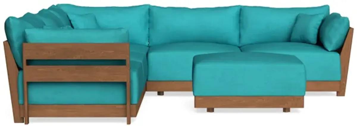 Modular Bondi Espresso 5-Seater Corner Sectional + Ottoman in Pool | Memory Foam Blend