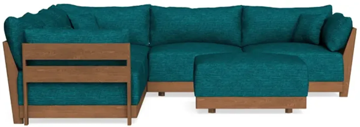 Modular Bondi Espresso 5-Seater Corner Sectional + Ottoman in Marine Teal | Memory Foam Blend