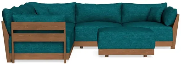 Modular Bondi Espresso 5-Seater Corner Sectional + Ottoman in Marine Teal | Memory Foam Blend