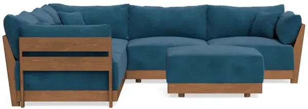 Modular Bondi Espresso 5-Seater Corner Sectional + Ottoman in Commodore Blue | Memory Foam Blend