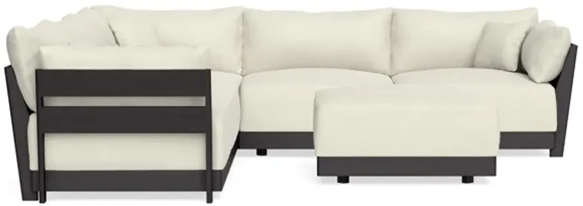 Modular Bondi Black 5-Seater Corner Sectional + Ottoman in Eggshell | Memory Foam Blend