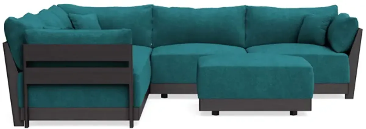 Modular Bondi Black 5-Seater Corner Sectional + Ottoman in Ocean | Memory Foam Blend