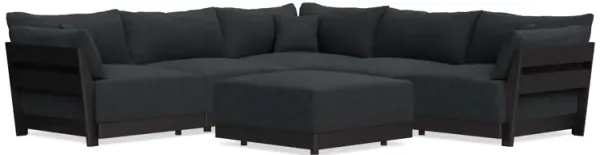 Modular Bondi Black 5-Seater Corner Sectional + Ottoman in Coal | Memory Foam Blend