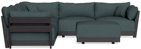 Modular Bondi Black 5-Seater Corner Sectional + Ottoman in Ocean Gray | Memory Foam Blend