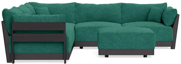 Modular Bondi Black 5-Seater Corner Sectional + Ottoman in Jade Green | Memory Foam Blend