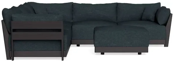 Modular Bondi Black 5-Seater Corner Sectional + Ottoman in Arctic Navy | Memory Foam Blend