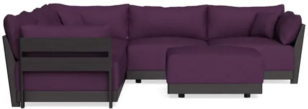Modular Bondi Black 5-Seater Corner Sectional + Ottoman in Aubergine | Memory Foam Blend