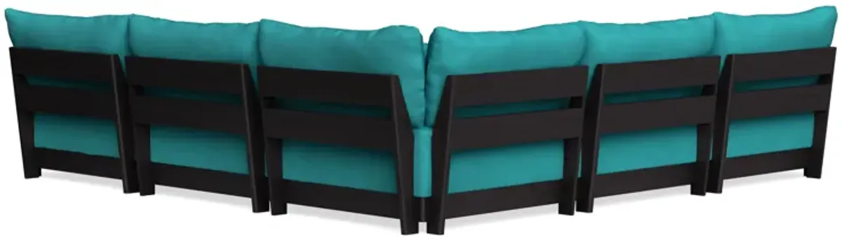 Modular Bondi Black 5-Seater Corner Sectional + Ottoman in Pool | Memory Foam Blend