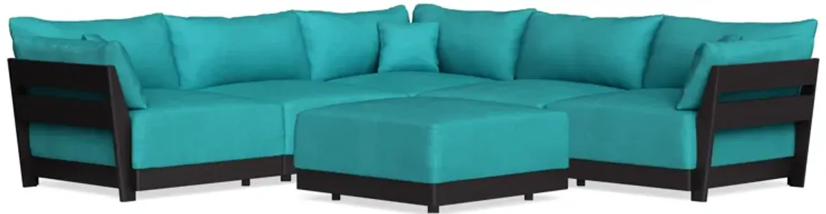 Modular Bondi Black 5-Seater Corner Sectional + Ottoman in Pool | Memory Foam Blend