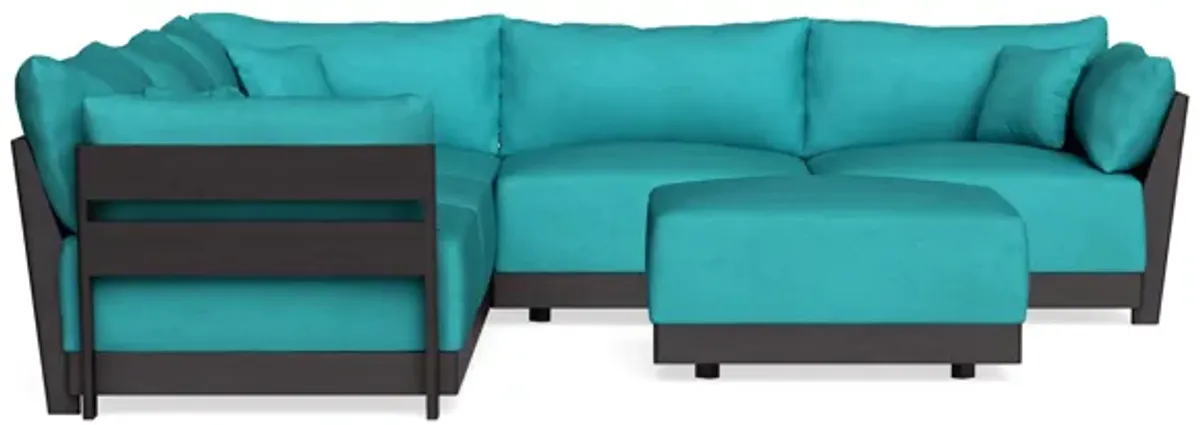 Modular Bondi Black 5-Seater Corner Sectional + Ottoman in Pool | Memory Foam Blend