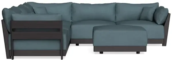 Modular Bondi Black 5-Seater Corner Sectional + Ottoman in Slate Blue | Memory Foam Blend