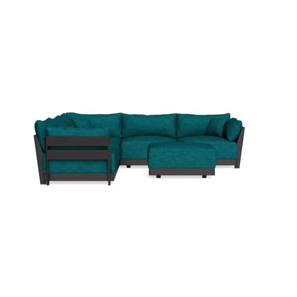 Modular Bondi Black 5-Seater Corner Sectional + Ottoman in Marine Teal | Memory Foam Blend