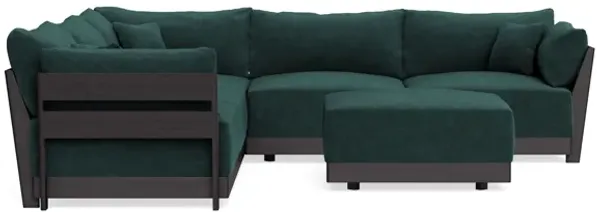 Modular Bondi Black 5-Seater Corner Sectional + Ottoman in Harbor Blue | Memory Foam Blend