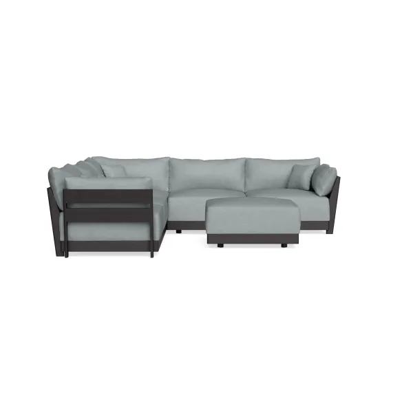 Modular Bondi Black 5-Seater Corner Sectional + Ottoman in Light Steel | Memory Foam Blend