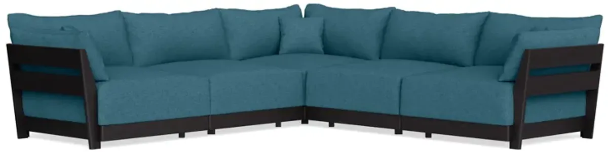 Modular Bondi Black 5-Seater Corner Sectional in Aegean Blue | Memory Foam Blend
