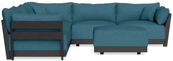 Modular Bondi Black 5-Seater Corner Sectional + Ottoman in Aegean Blue | Memory Foam Blend