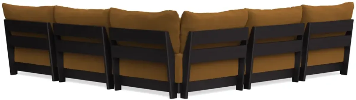 Modular Bondi Black 5-Seater Corner Sectional + Ottoman in Cognac | Memory Foam Blend