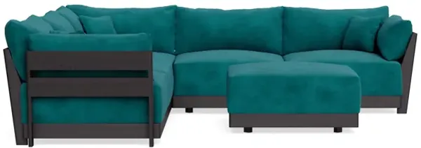 Modular Bondi Black 5-Seater Corner Sectional + Ottoman in Peacock | Memory Foam Blend