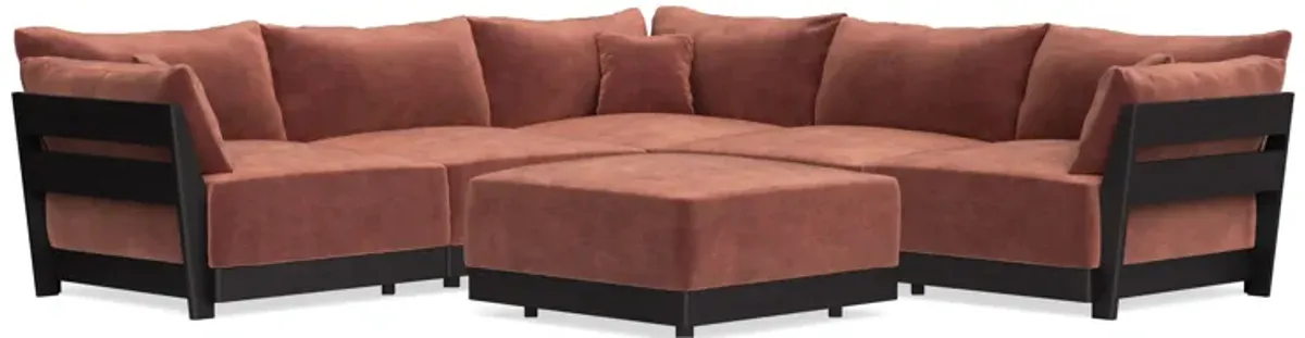Modular Bondi Black 5-Seater Corner Sectional + Ottoman in Spice | Memory Foam Blend