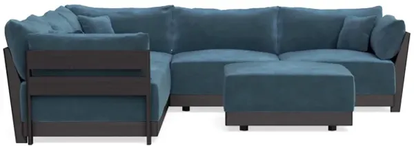 Modular Bondi Black 5-Seater Corner Sectional + Ottoman in Oxford Blue | Memory Foam Blend