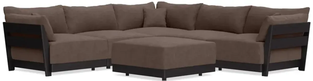 Modular Bondi Black 5-Seater Corner Sectional + Ottoman in Chocolate | Memory Foam Blend