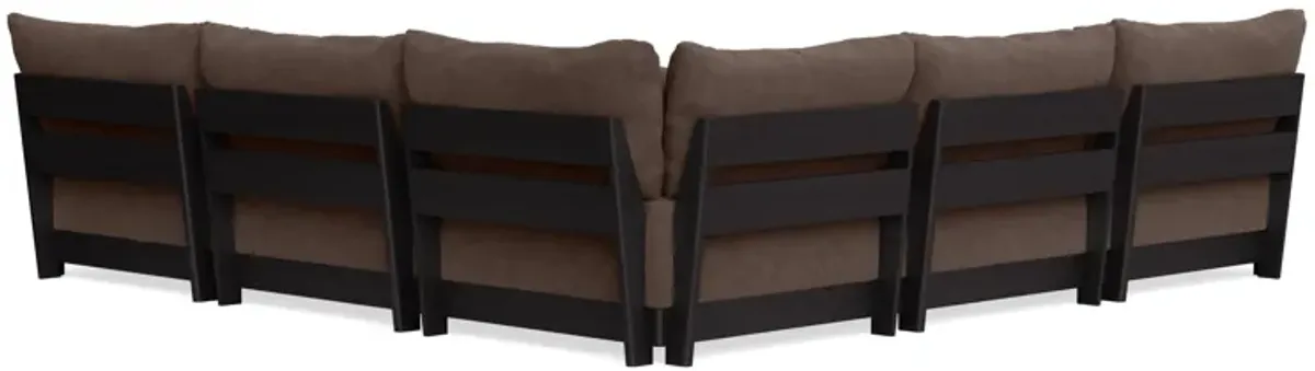 Modular Bondi Black 5-Seater Corner Sectional + Ottoman in Chocolate | Memory Foam Blend