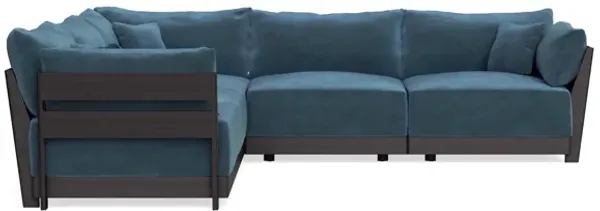 Modular Bondi Black 5-Seater Corner Sectional in Oxford Blue | Memory Foam Blend