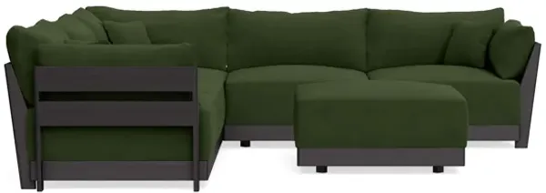 Modular Bondi Black 5-Seater Corner Sectional + Ottoman in Tuscan Green | Memory Foam Blend
