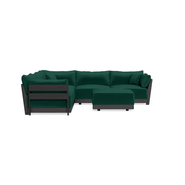 Modular Bondi Black 5-Seater Corner Sectional + Ottoman in Evergreen | Memory Foam Blend