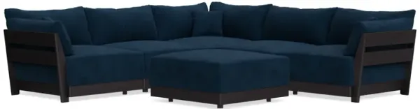 Modular Bondi Black 5-Seater Corner Sectional + Ottoman in Royal Blue | Memory Foam Blend