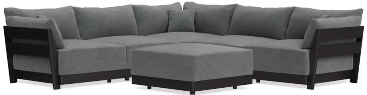 Modular Bondi Black 5-Seater Corner Sectional + Ottoman in Chimney Gray | Memory Foam Blend