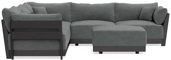 Modular Bondi Black 5-Seater Corner Sectional + Ottoman in Chimney Gray | Memory Foam Blend