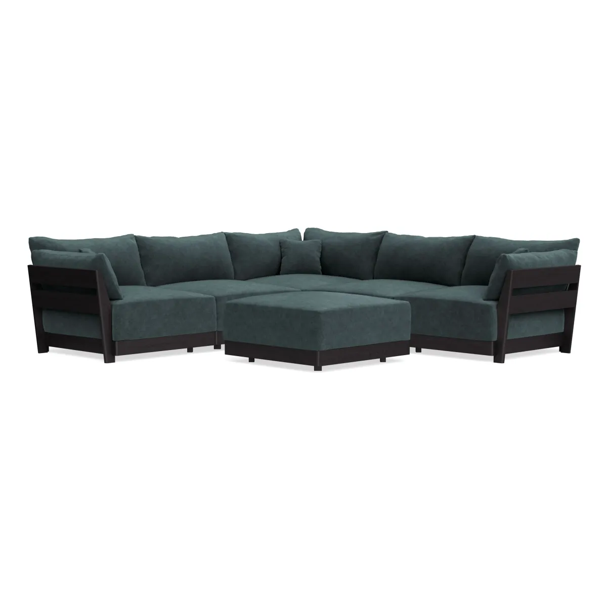 Modular Bondi Black 5-Seater Corner Sectional + Ottoman in Nightfall | Memory Foam Blend