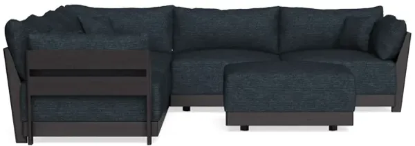 Modular Bondi Black 5-Seater Corner Sectional + Ottoman in Baltic Blue | Memory Foam Blend
