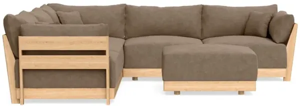Modular Bondi Latte 5-Seater Corner Sectional + Ottoman in Coffee | Classic Blend