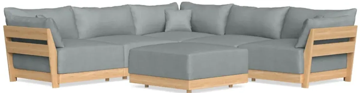Modular Bondi Latte 5-Seater Corner Sectional + Ottoman in Light Steel | Classic Blend
