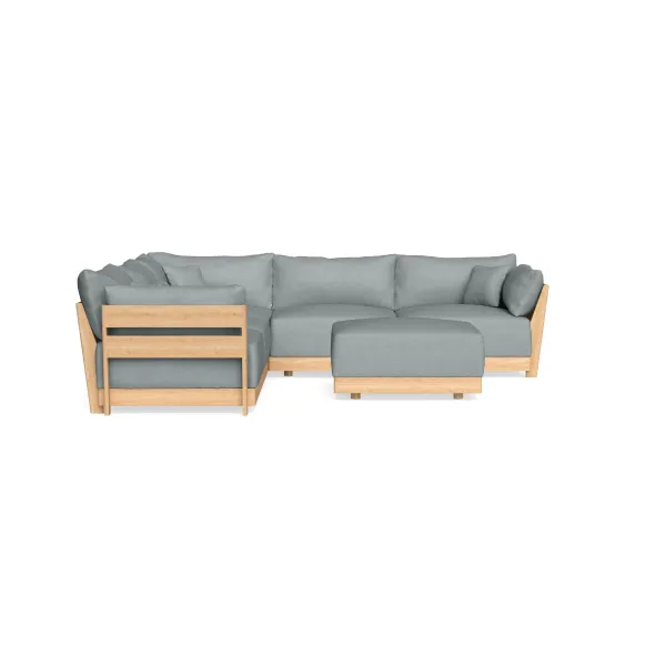 Modular Bondi Latte 5-Seater Corner Sectional + Ottoman in Light Steel | Classic Blend