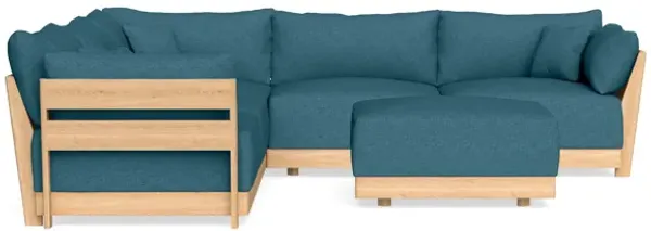 Modular Bondi Latte 5-Seater Corner Sectional + Ottoman in Aegean Blue | Classic Blend